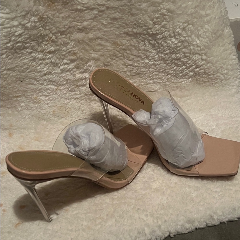 Fashion Nova Blush Heels with Clear Straps